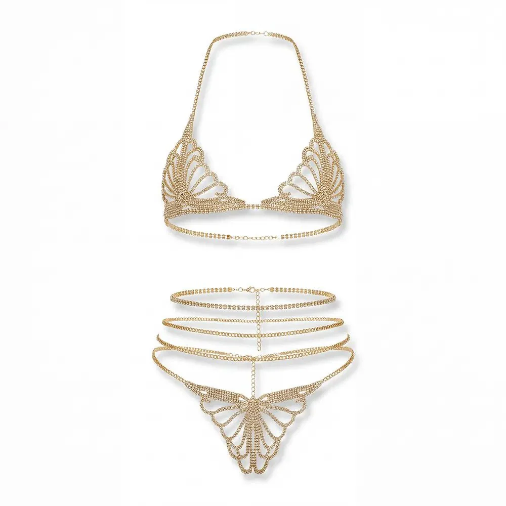 Tiffanya Rhinestone Chain Lingerie Set – Gold – Marbella